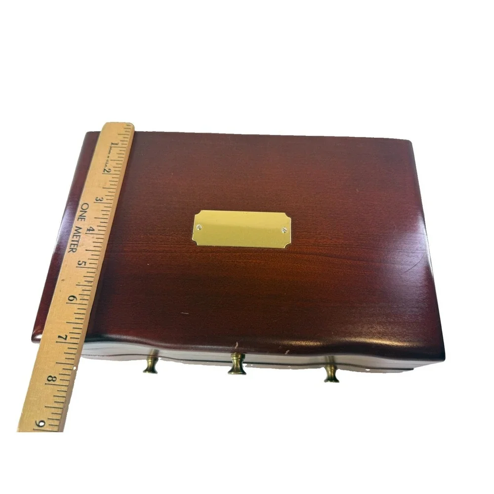Reed & Barton Eureka Wood Jewelry Box Chest W/Drawer Burgundy Velvet Interior